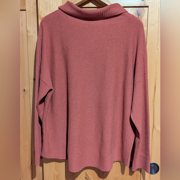 Eileen Fisher 100% Wool Turtleneck Sweater Oversized Rose Pink Sz XL - Picture 2 of 5